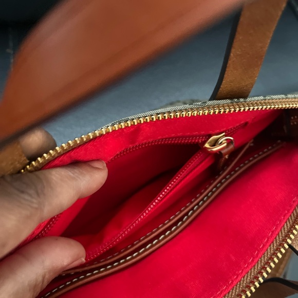 AUTHENTIC Dooney & Bourke Brown and Hunter Green Monogram Satchel - Picture 11 of 13